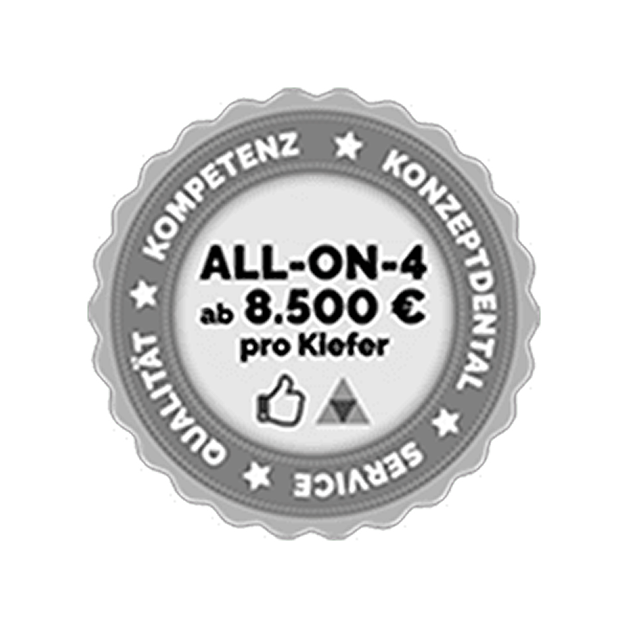 All-on-4 Zahnimplantat Angebot, ab 8500€ pro Kiefer, Qualitätssiegel
